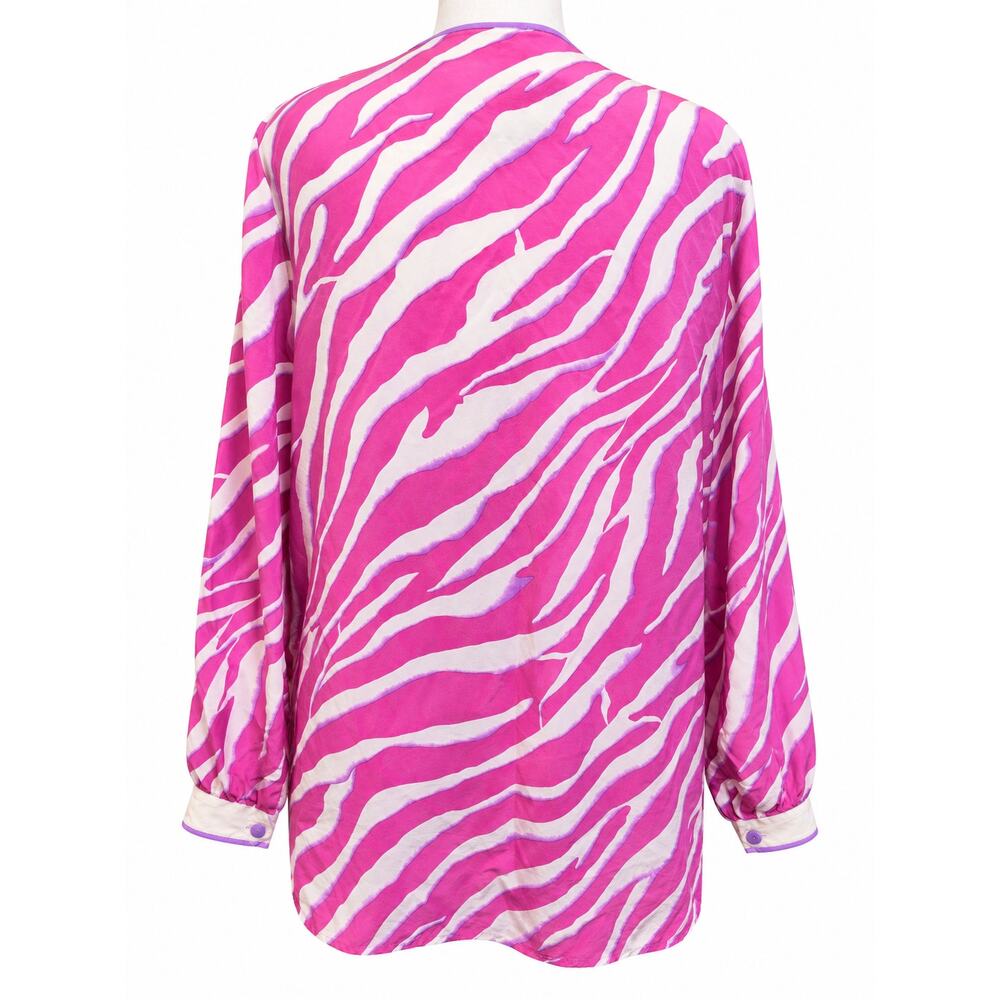 Bob Mackie Wearable Art 100% Silk Pink Zebra Tunic Blouse Size L Vintage - Picture 2 of 5